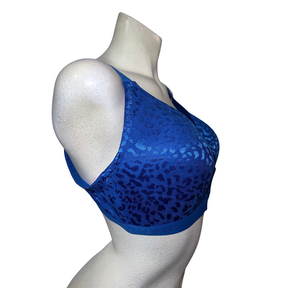 Ashley Stewart Royal Blue Leopard Print Wireless Bra 42DD BRA3789S25 Plus Size - Picture 2 of 6
